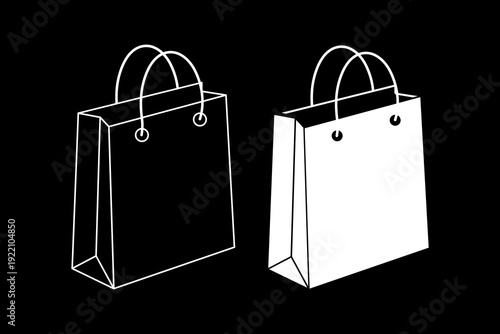 Two shopping bags depicted in a minimalist black and white line art style