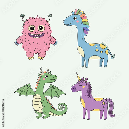 Cute Cartoon Monsters and Mythical Creatures Collection