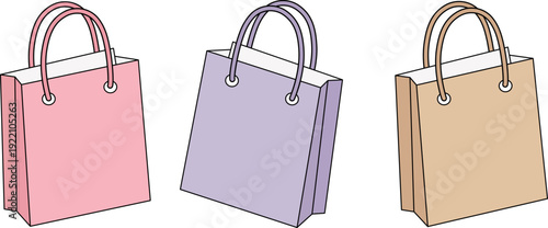 Three colorful shopping bags in a simple illustrative style