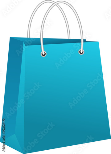 A teal shopping bag with white handles isolated on a white background