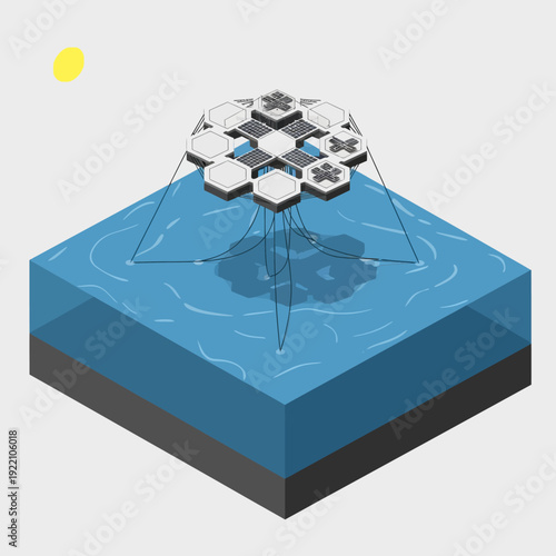 Floating Solar Panel Platform on Water Surface with Hexagonal Modules.