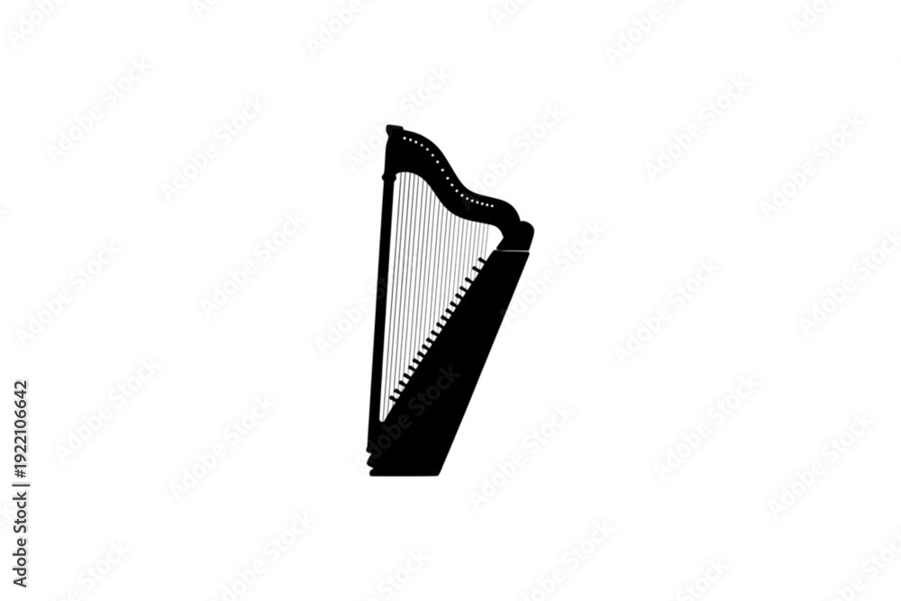 Obraz premium Elegant Harp: A sophisticated depiction of a grand, black harp, its strings gleaming, poised to create a symphony of sound.
