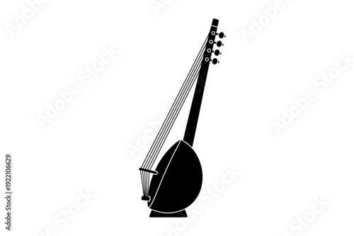 Kora Instrument in Silhouette: A traditional Kora instrument, a stringed instrument of West Africa, is presented in a sleek silhouette, showcasing its elegant structure and cultural heritage.
