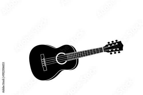 Acoustic Harmony Silhouette: A minimalist black and white image of an acoustic guitar. A timeless representation of music's power.