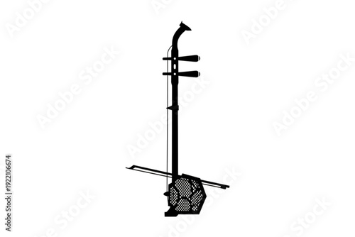 Ethereal Sounds of Erhu: A graceful Erhu, a traditional Chinese two-stringed bowed musical instrument, stands poised, ready to emit a wave of serene sounds.