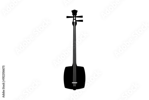 Black Shamisen: A sleek, ebony shamisen stands tall, its form suggesting a melody yet to be played, a silent promise of music.