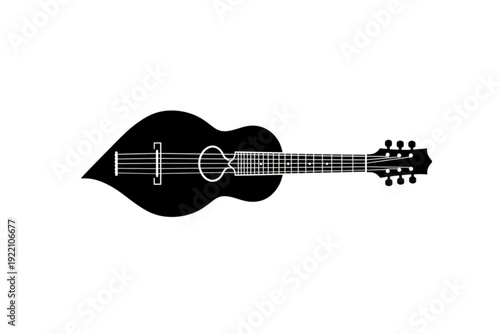 Black Leaf Guitar: A black leaf-shaped guitar, a unique and artistic depiction of a musical instrument with its graceful contours and evocative design.