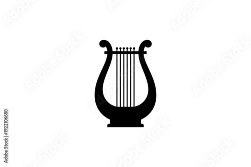 Classic Lyre Icon: A minimalist, elegant icon of a classical lyre, a symbol of music, art, and ancient Greece, rendered in a simple, striking style.