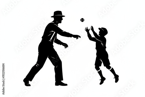 Vintage Father and son playing catch