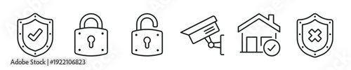 Home security thin line icon set. Web minimal icons