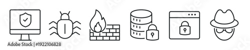 Cyber security thin line icon set. Web minimal icons