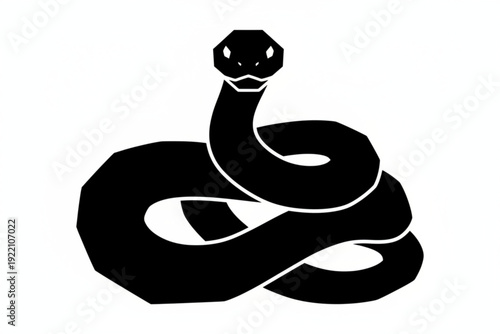 Serpent Silhouette: A sleek, black serpent is coiled, poised with an air of subtle danger and primal elegance. Captivating simplicity, embodying resilience.