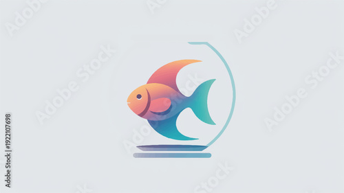 Minimalist colorful fish icon with curved line design element on light background for web or app use