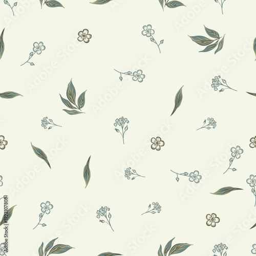 Fashion floral seamless vector fabric pattern with simple flowers and leaves