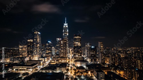 Wallpaper Mural A mesmerizing nocturnal urban panorama showcases a dynamic cityscape with towering skyscrapers and brilliant city lights, defining the vibrant energy of a modern metropolis at night Torontodigital.ca