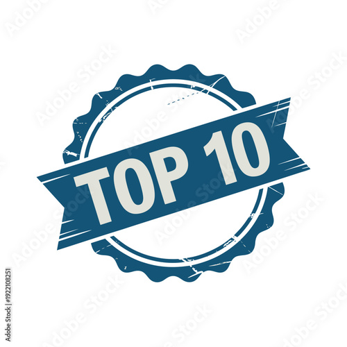 Distressed circular badge design prominently announces a highly rated achievement.