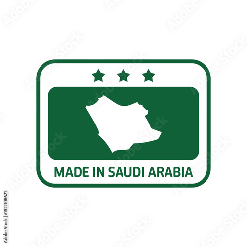 Saudi Arabia origin certification label features three stars above country map.