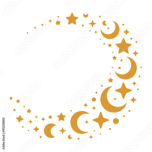Golden crescent moon and stars form a delicate, elegant celestial border pattern.