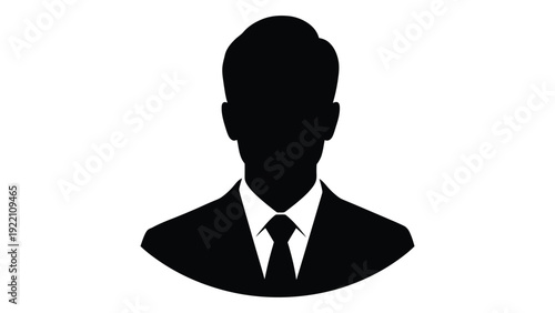 A black silhouette of a man in a business suit and tie isolated on white background, Vector