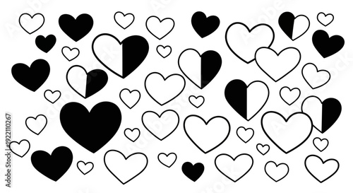 Black and white hearts vector graphic design for love and romance concept