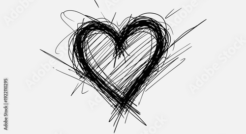 Black scribbled heart illustration on white background symbol of love and emotion