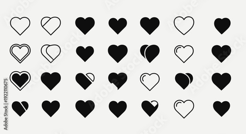 Collection of heart shapes in various styles on a neutral background