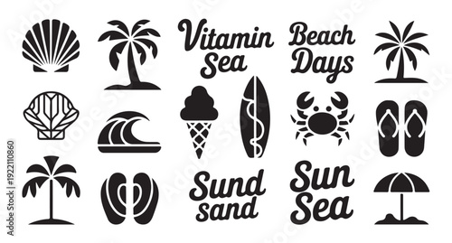 Summer vacation theme icons and text elements for design holiday greetings