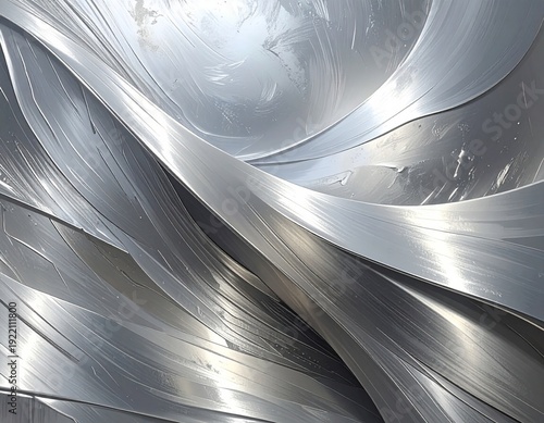 Abstract Silver Metallic Waves Texture Background With Layered Curved Metal Surfaces And Reflective Finish