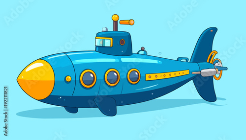 Cartoon Submarine on Blue Background