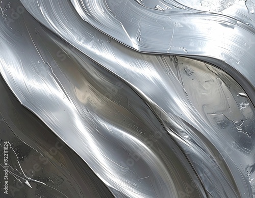 Abstract Silver Metallic Waves Texture Background With Layered Curved Metal Surfaces And Reflective Finish