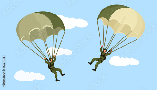 Military Parachutists Jump, Vector Illustration