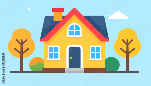 Cartoon House Illustration with Yard