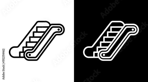 Escalator White Icon Set Vector 