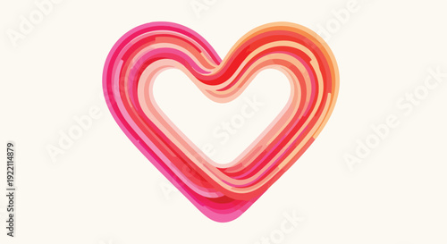 Colorful, layered heart illustration against a light beige background