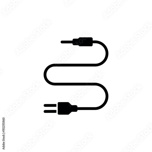 Black electrical cord with plug and socket white background