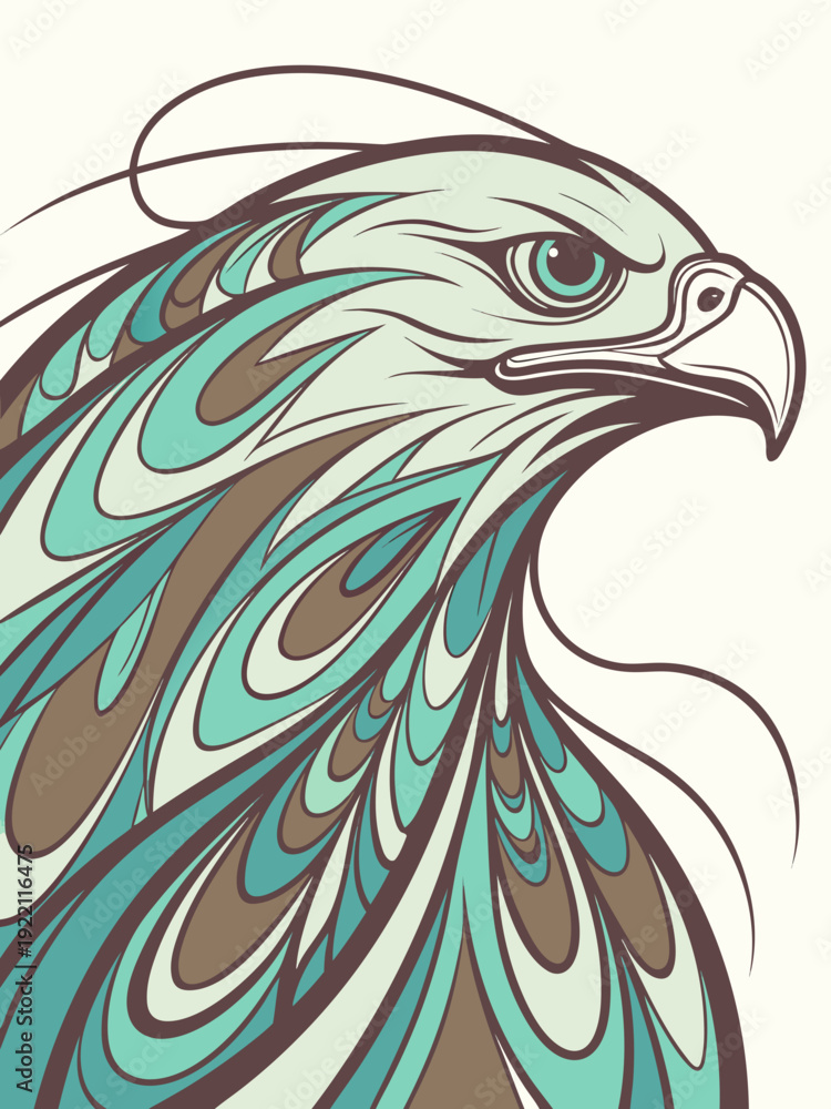 Fototapeta premium Stylized Eagle Head Illustration with Intricate Feather Patterns.