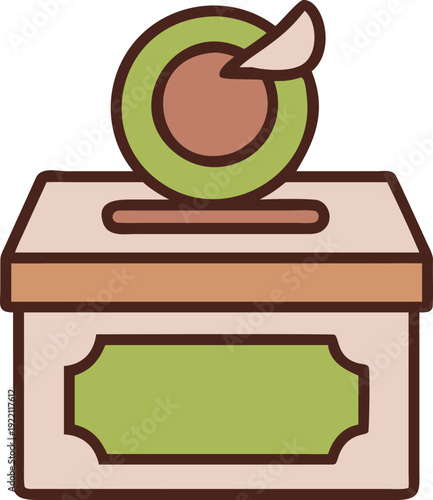 voting ballot box illustration with sticker token and green label in democratic design