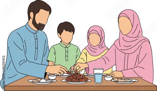 Family Sharing Traditional Meal at Table, Celebrating Togetherness with Delicious Cuisine