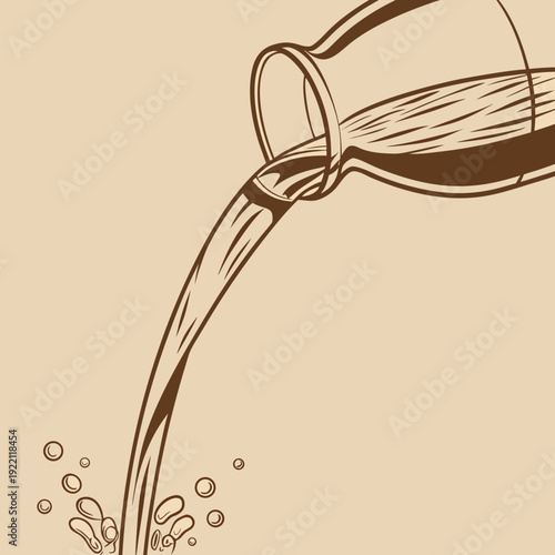 Vintage style illustration of liquid pouring from a glass bottle.