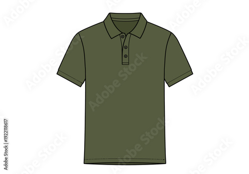 A green polo shirt with a collar and three buttons, vector illustration