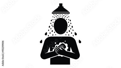 Person washing body under shower head isolated on white background, Vector