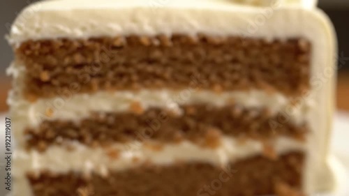 Bite of Layered Cake with Cream Close-Up Dessert