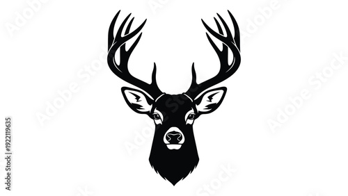 A black and white illustration of a deer's head isolated on white background, Vector