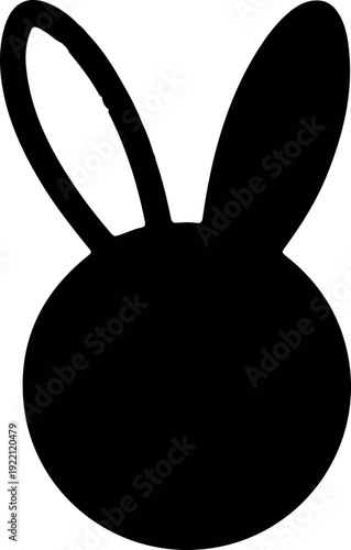 Minimalist black bunny face icon with long ears isolated on white background for easter or spring designs