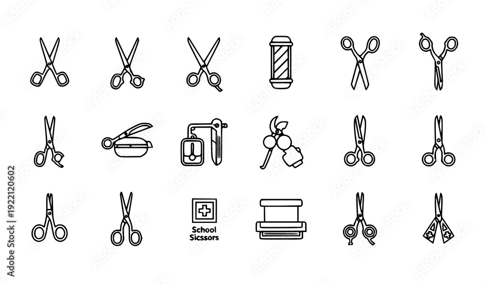 Fototapeta premium Scissors Thin Line Icons Vertical Collection Editable Stroke Vector
