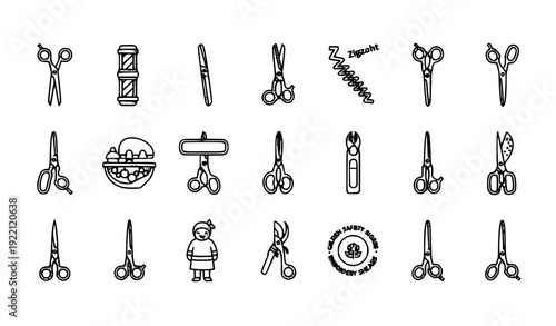 Modern Scissors Outline Icon Pack Thin Line Cutting Tools Vector Set