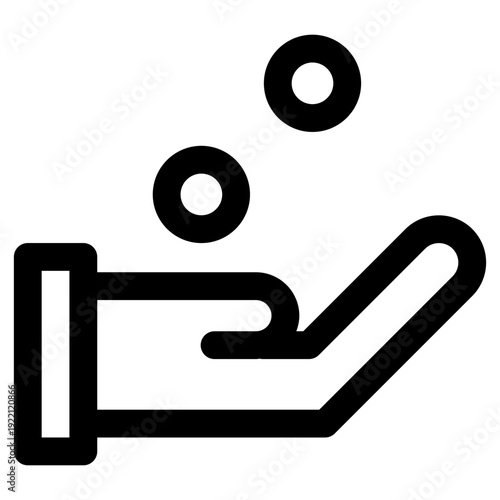 Simple line art icon of a hand receiving or holding coins. Ideal for finance, banking, charity, and wealth management designs.