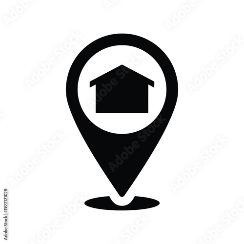 Warehouse Location Pin Black Silhouette Icon Vector