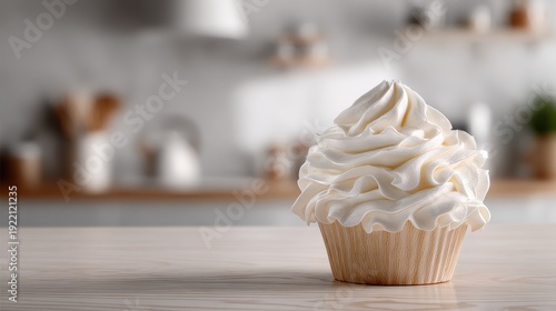 Vanilla frosting dessert indulgence and overconsumption concept focus on culinary theme realistic Composite modern kitchen backdrop