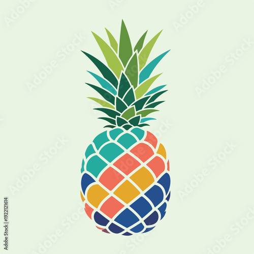 Colorful, stylized illustration of a pineapple, vibrant in its design